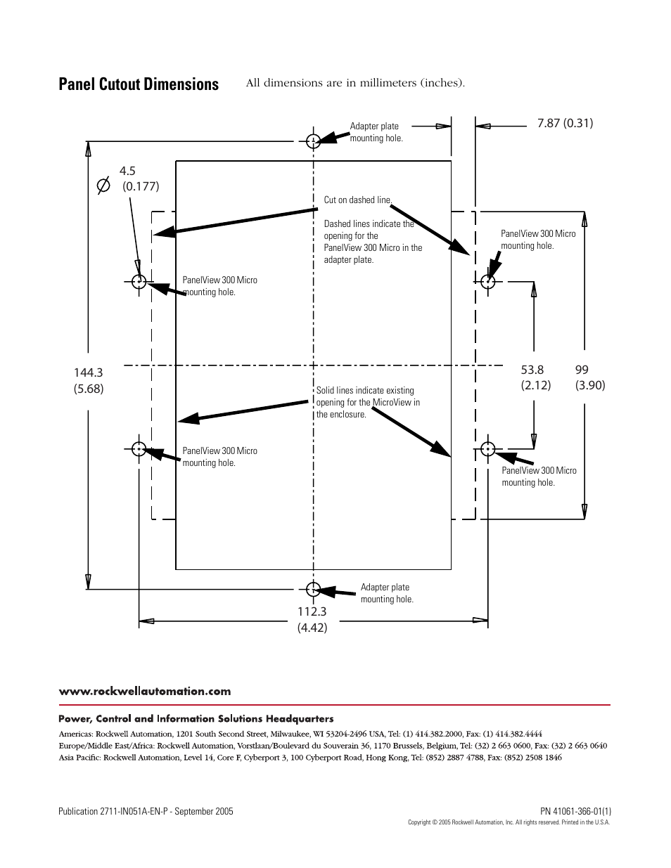 Panel cutout dimensions | Rockwell Automation 2711-NR8K MicroView to PanelView 300 Micro Adapter Plate User Manual | Page 4 / 4