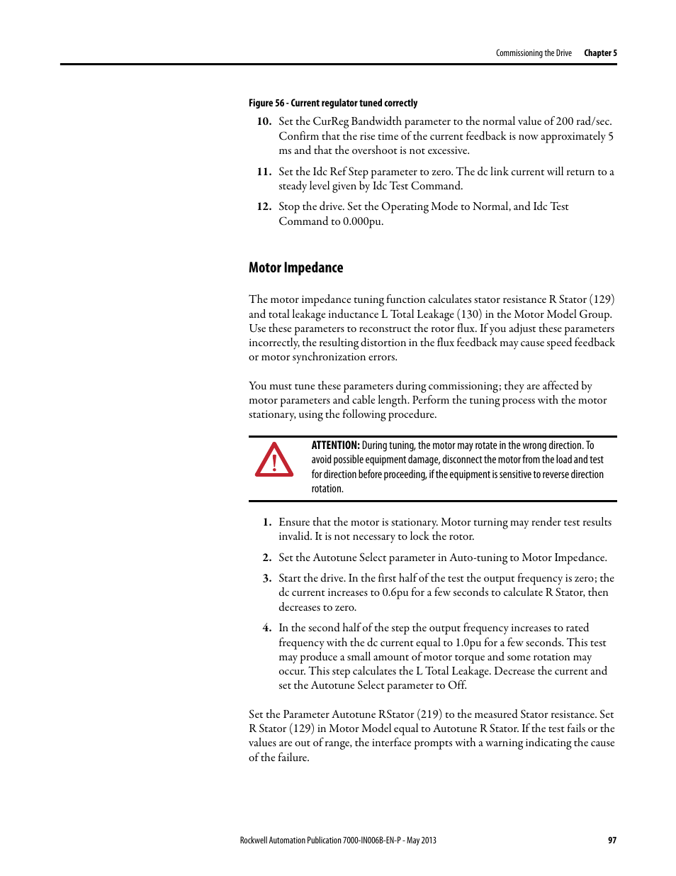 Motor impedance | Rockwell Automation 7000 PowerFlex Medium Voltage (B Frame) Commissioning - ForGe (PanelView 550) User Manual | Page 101 / 148