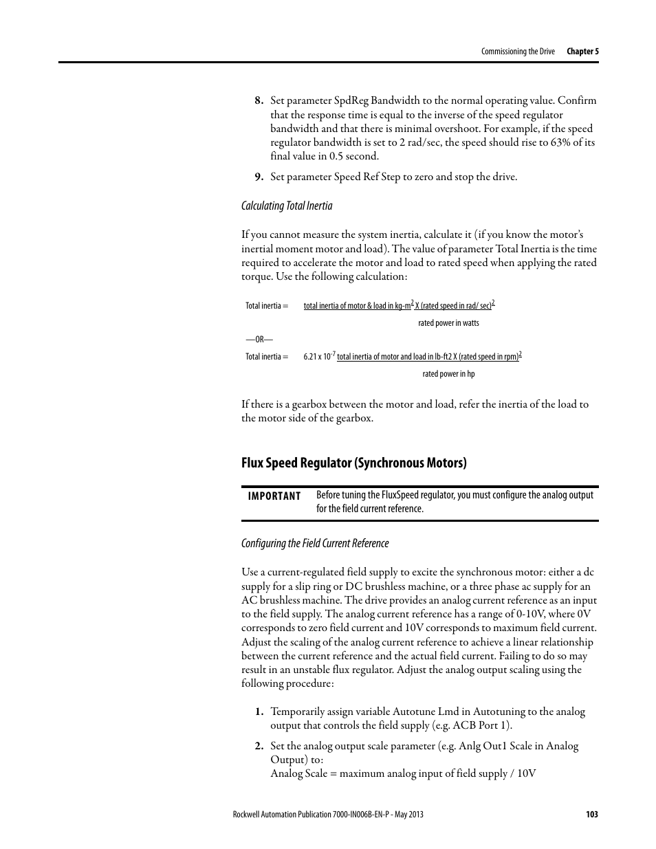 Flux speed regulator (synchronous motors) | Rockwell Automation 7000 PowerFlex Medium Voltage (B Frame) Commissioning - ForGe (PanelView 550) User Manual | Page 107 / 148