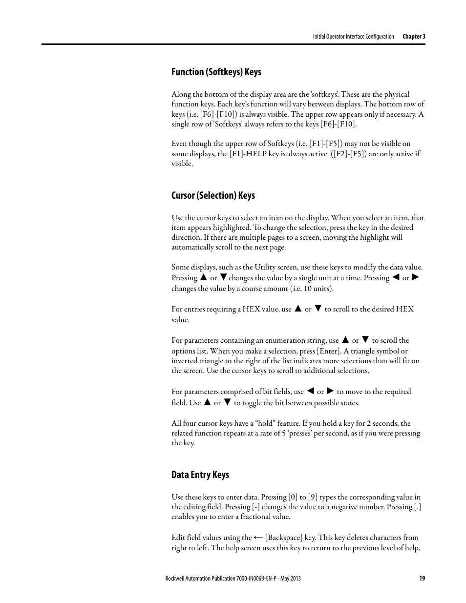 Function (softkeys) keys, Cursor (selection) keys, Data entry keys | Rockwell Automation 7000 PowerFlex Medium Voltage (B Frame) Commissioning - ForGe (PanelView 550) User Manual | Page 23 / 148