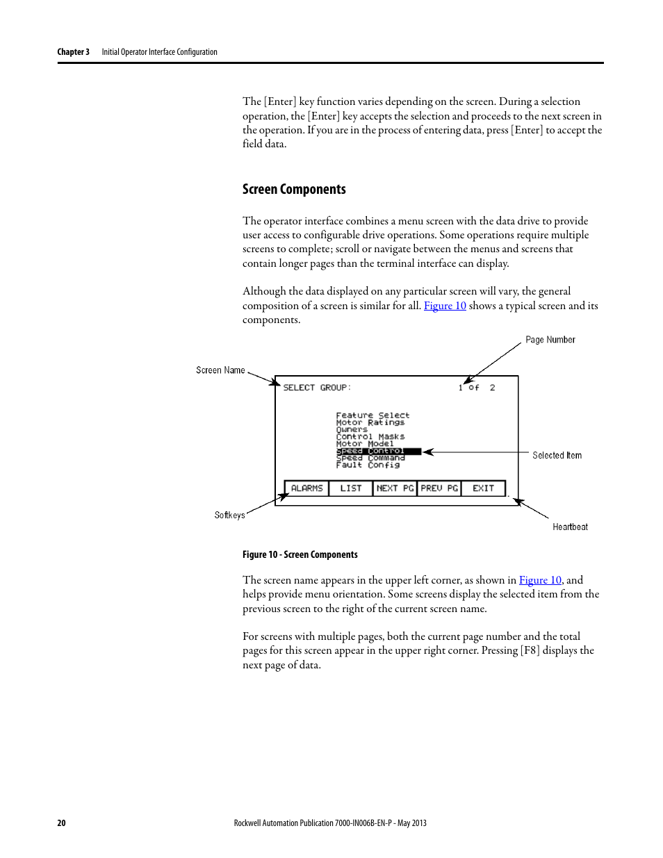 Screen components | Rockwell Automation 7000 PowerFlex Medium Voltage (B Frame) Commissioning - ForGe (PanelView 550) User Manual | Page 24 / 148