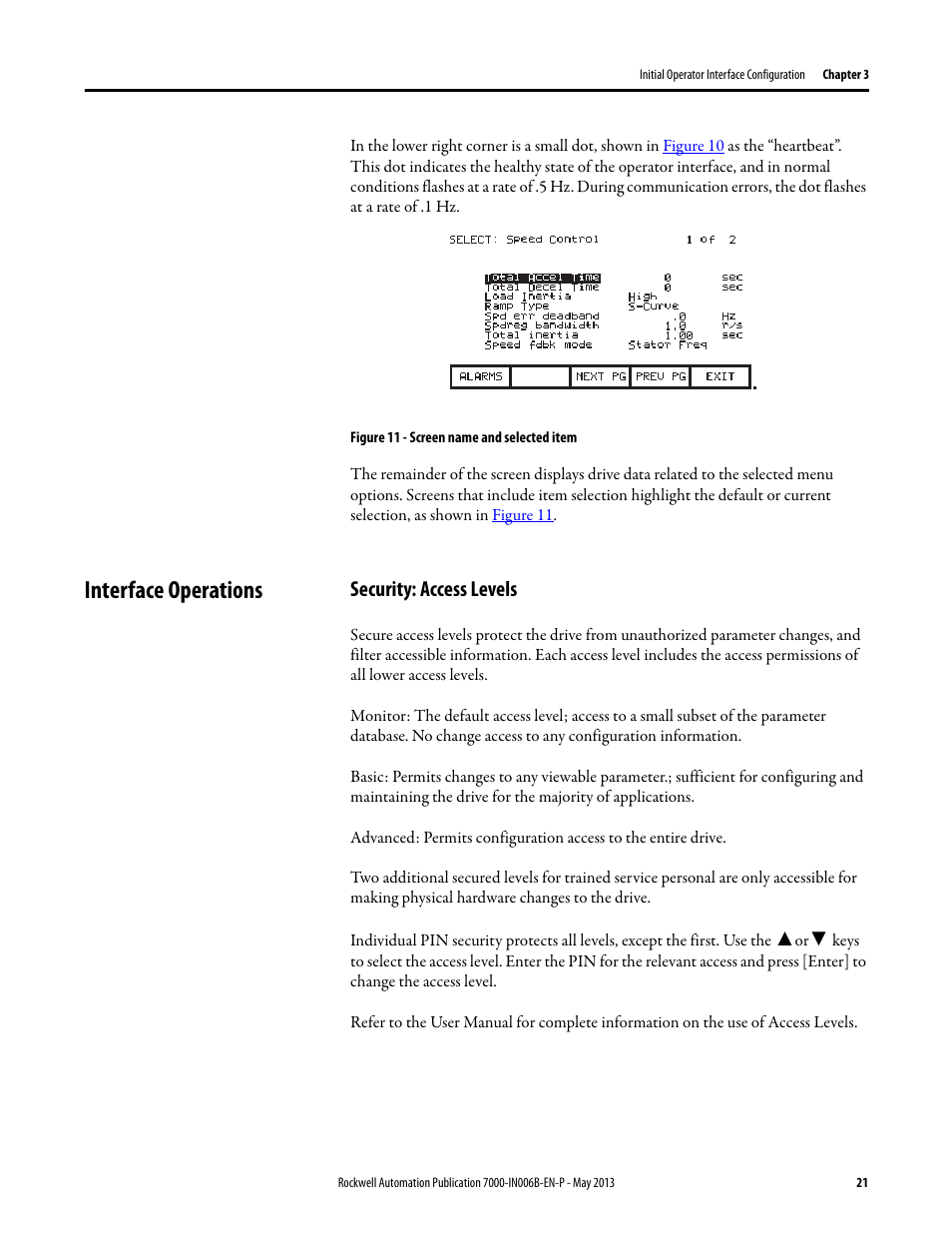 Interface operations, Security: access levels | Rockwell Automation 7000 PowerFlex Medium Voltage (B Frame) Commissioning - ForGe (PanelView 550) User Manual | Page 25 / 148