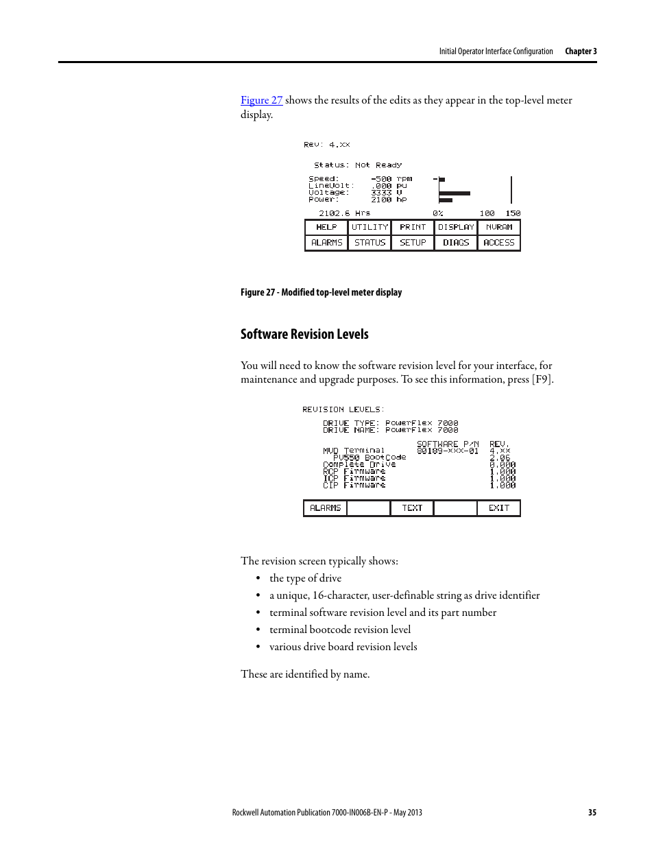 Software revision levels | Rockwell Automation 7000 PowerFlex Medium Voltage (B Frame) Commissioning - ForGe (PanelView 550) User Manual | Page 39 / 148