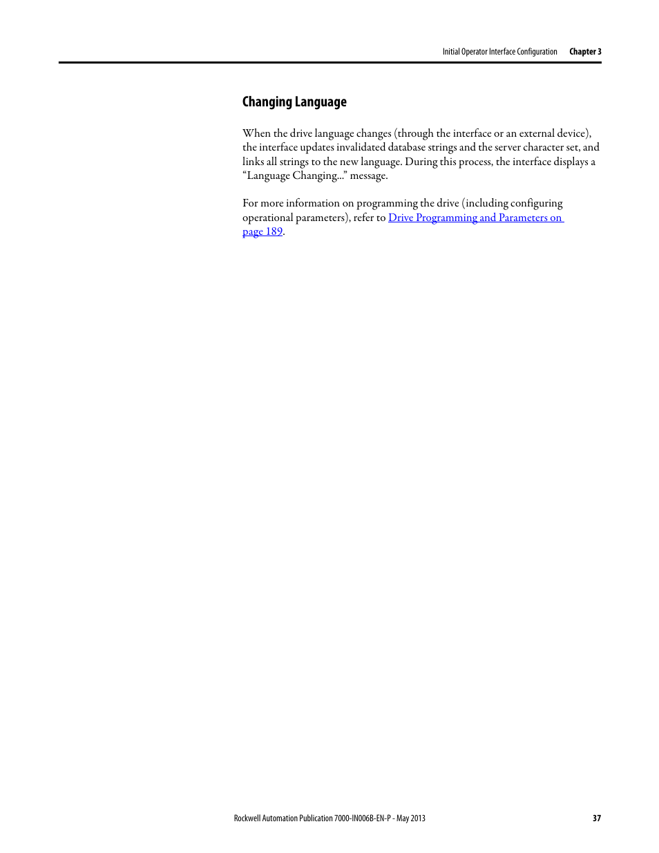 Changing language | Rockwell Automation 7000 PowerFlex Medium Voltage (B Frame) Commissioning - ForGe (PanelView 550) User Manual | Page 41 / 148