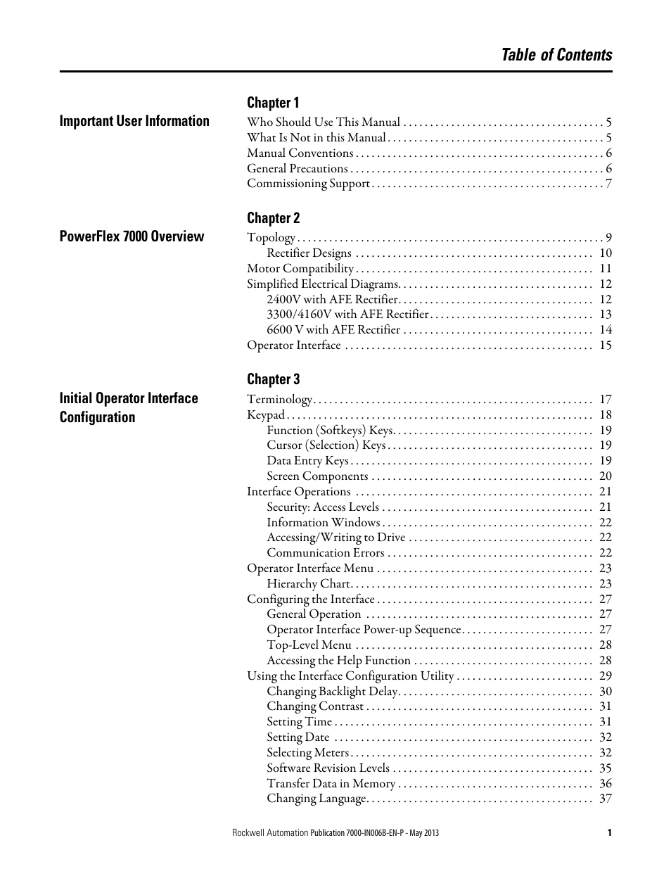 Rockwell Automation 7000 PowerFlex Medium Voltage (B Frame) Commissioning - ForGe (PanelView 550) User Manual | Page 5 / 148