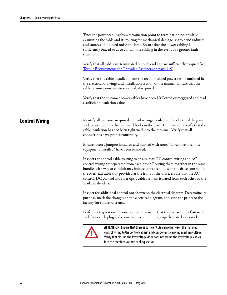 Control wiring | Rockwell Automation 7000 PowerFlex Medium Voltage (B Frame) Commissioning - ForGe (PanelView 550) User Manual | Page 56 / 148