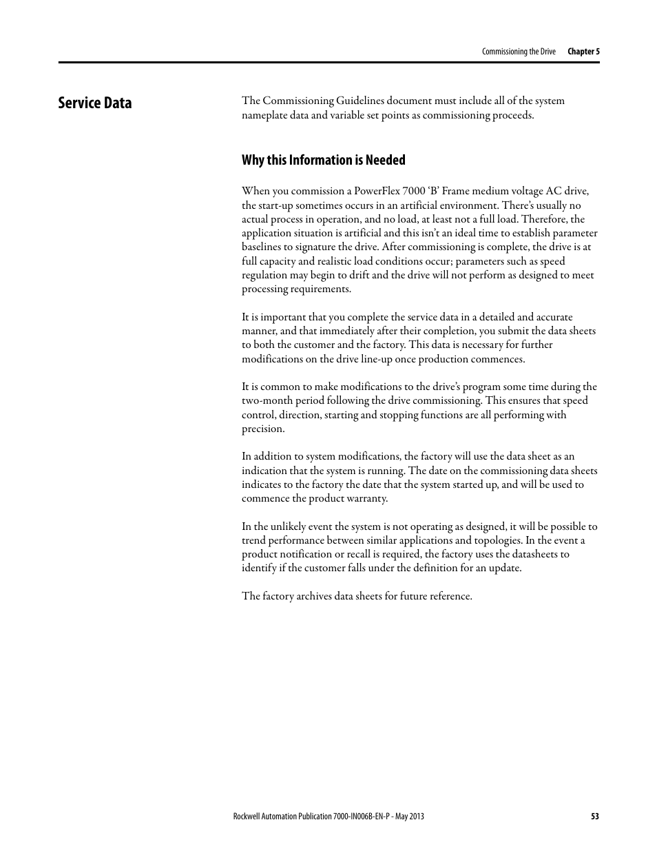 Service data, Why this information is needed | Rockwell Automation 7000 PowerFlex Medium Voltage (B Frame) Commissioning - ForGe (PanelView 550) User Manual | Page 57 / 148