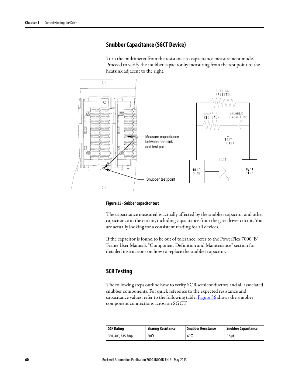 Snubber capacitance (sgct device), Scr testing, Snubber capacitance (sgct device) scr testing | Rockwell Automation 7000 PowerFlex Medium Voltage (B Frame) Commissioning - ForGe (PanelView 550) User Manual | Page 64 / 148