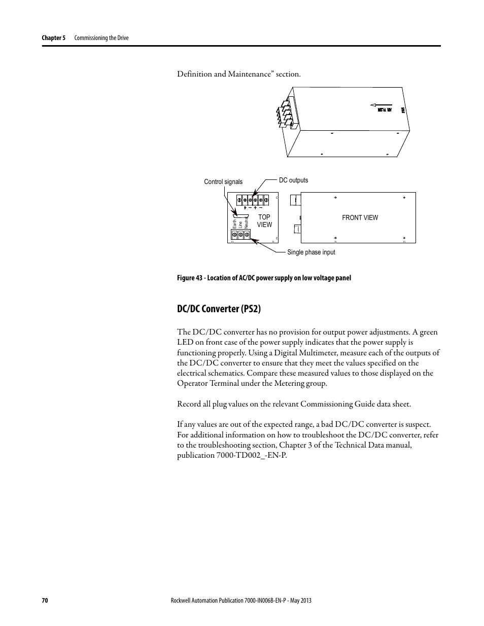 Dc/dc converter (ps2) | Rockwell Automation 7000 PowerFlex Medium Voltage (B Frame) Commissioning - ForGe (PanelView 550) User Manual | Page 74 / 148