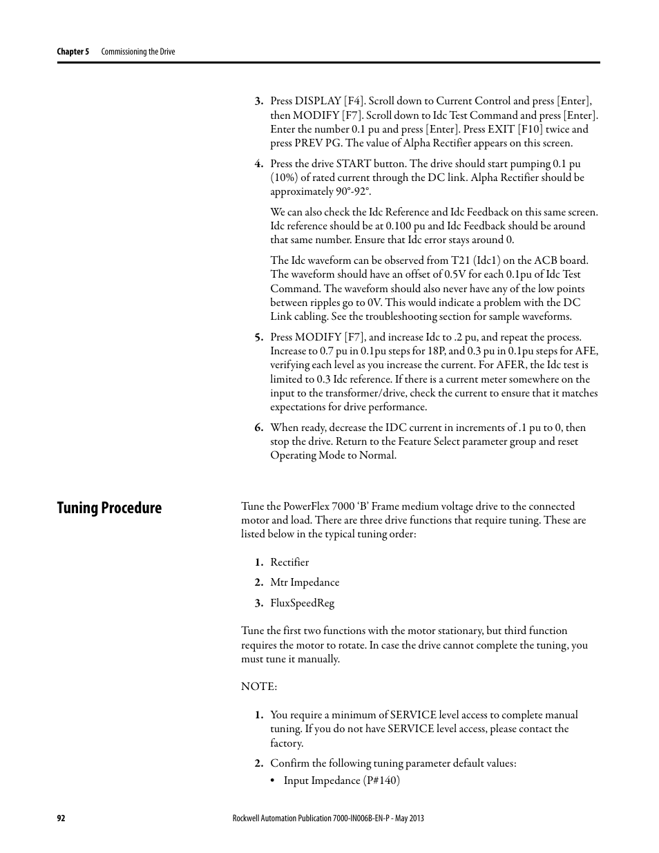 Tuning procedure | Rockwell Automation 7000 PowerFlex Medium Voltage (B Frame) Commissioning - ForGe (PanelView 550) User Manual | Page 96 / 148