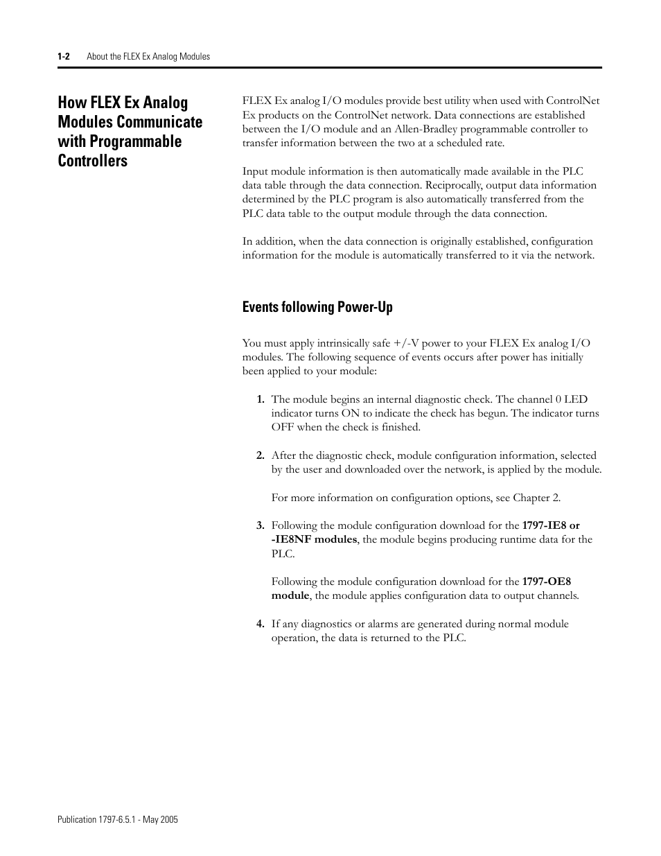 Events following power-up -2, Events following power-up | Rockwell Automation 1797-OE8 FLEX Ex Analog Modules User Manual User Manual | Page 12 / 104