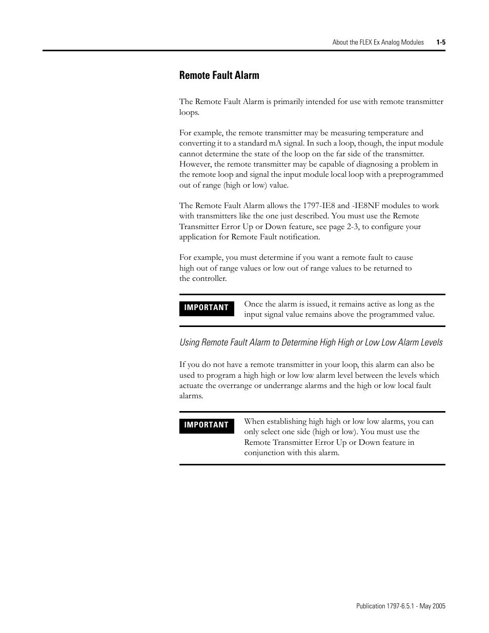 Remote fault alarm -5, Remote fault alarm | Rockwell Automation 1797-OE8 FLEX Ex Analog Modules User Manual User Manual | Page 15 / 104