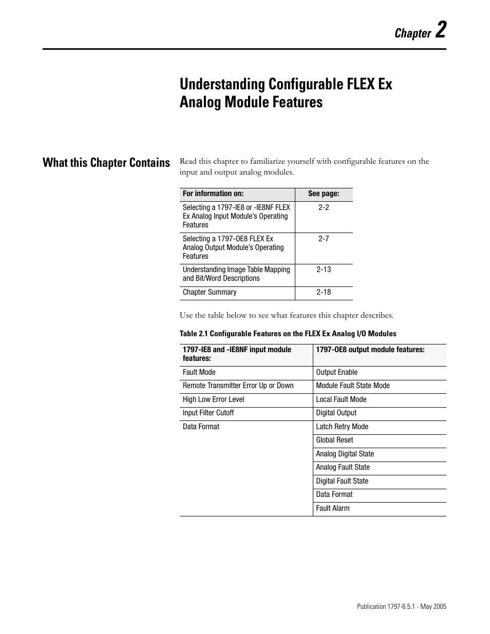 Chapter 2, What this chapter contains, What this chapter contains -1 | Chapter | Rockwell Automation 1797-OE8 FLEX Ex Analog Modules User Manual User Manual | Page 17 / 104