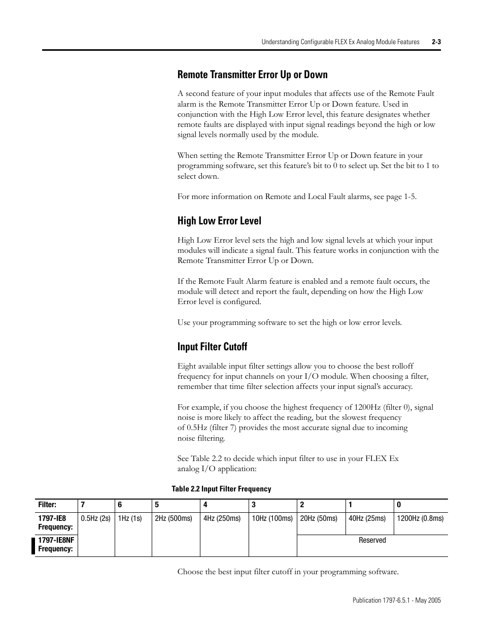 Remote transmitter error up or down, High low error level, Input filter cutoff | Rockwell Automation 1797-OE8 FLEX Ex Analog Modules User Manual User Manual | Page 19 / 104