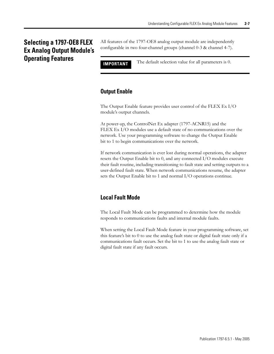 Output enable -7 local fault mode -7, Output enable, Local fault mode | Rockwell Automation 1797-OE8 FLEX Ex Analog Modules User Manual User Manual | Page 23 / 104