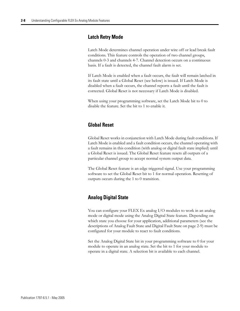 Latch retry mode, Global reset, Analog digital state | Rockwell Automation 1797-OE8 FLEX Ex Analog Modules User Manual User Manual | Page 24 / 104