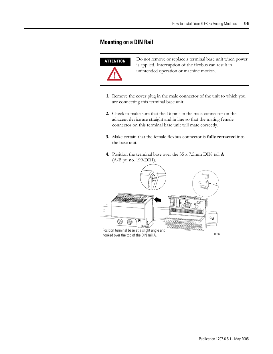 Mounting on a din rail -5, Mounting on a din rail | Rockwell Automation 1797-OE8 FLEX Ex Analog Modules User Manual User Manual | Page 39 / 104