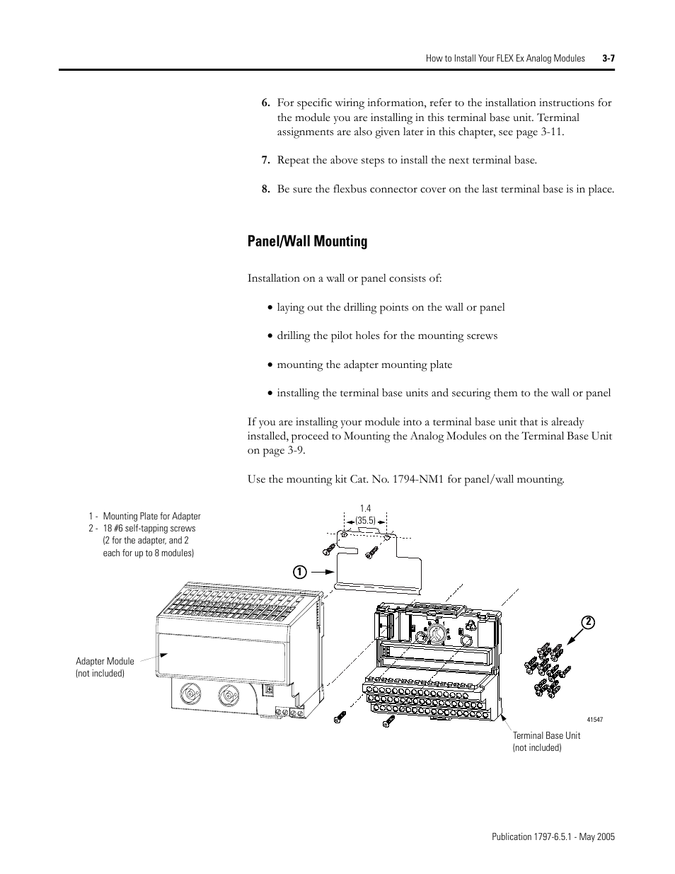 Panel/wall mounting -7, Panel/wall mounting | Rockwell Automation 1797-OE8 FLEX Ex Analog Modules User Manual User Manual | Page 41 / 104