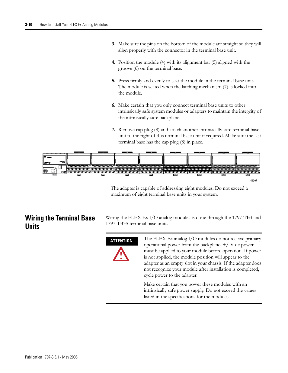 Wiring the terminal base units, Wiring the terminal base units -10 | Rockwell Automation 1797-OE8 FLEX Ex Analog Modules User Manual User Manual | Page 44 / 104