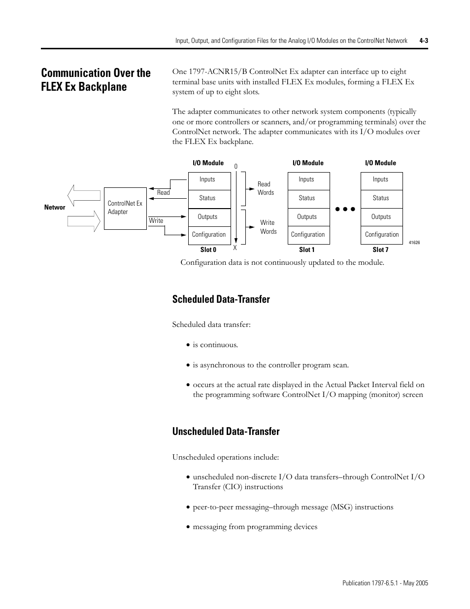 Communication over the flex ex backplane, Communication over the flex ex backplane -3, Scheduled data-transfer | Unscheduled data-transfer | Rockwell Automation 1797-OE8 FLEX Ex Analog Modules User Manual User Manual | Page 51 / 104