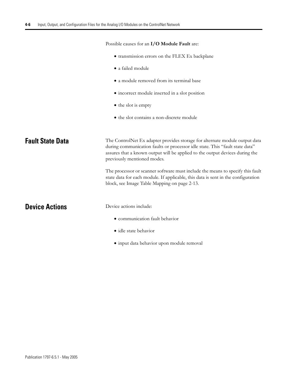 Fault state data, Device actions, Fault state data -6 device actions -6 | Rockwell Automation 1797-OE8 FLEX Ex Analog Modules User Manual User Manual | Page 54 / 104