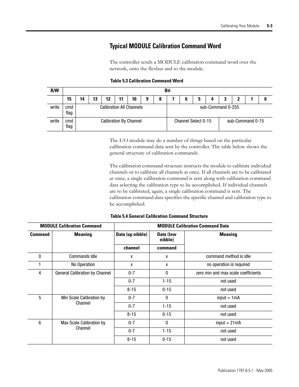 Typical module calibration command word -3, Typical module calibration command word | Rockwell Automation 1797-OE8 FLEX Ex Analog Modules User Manual User Manual | Page 59 / 104