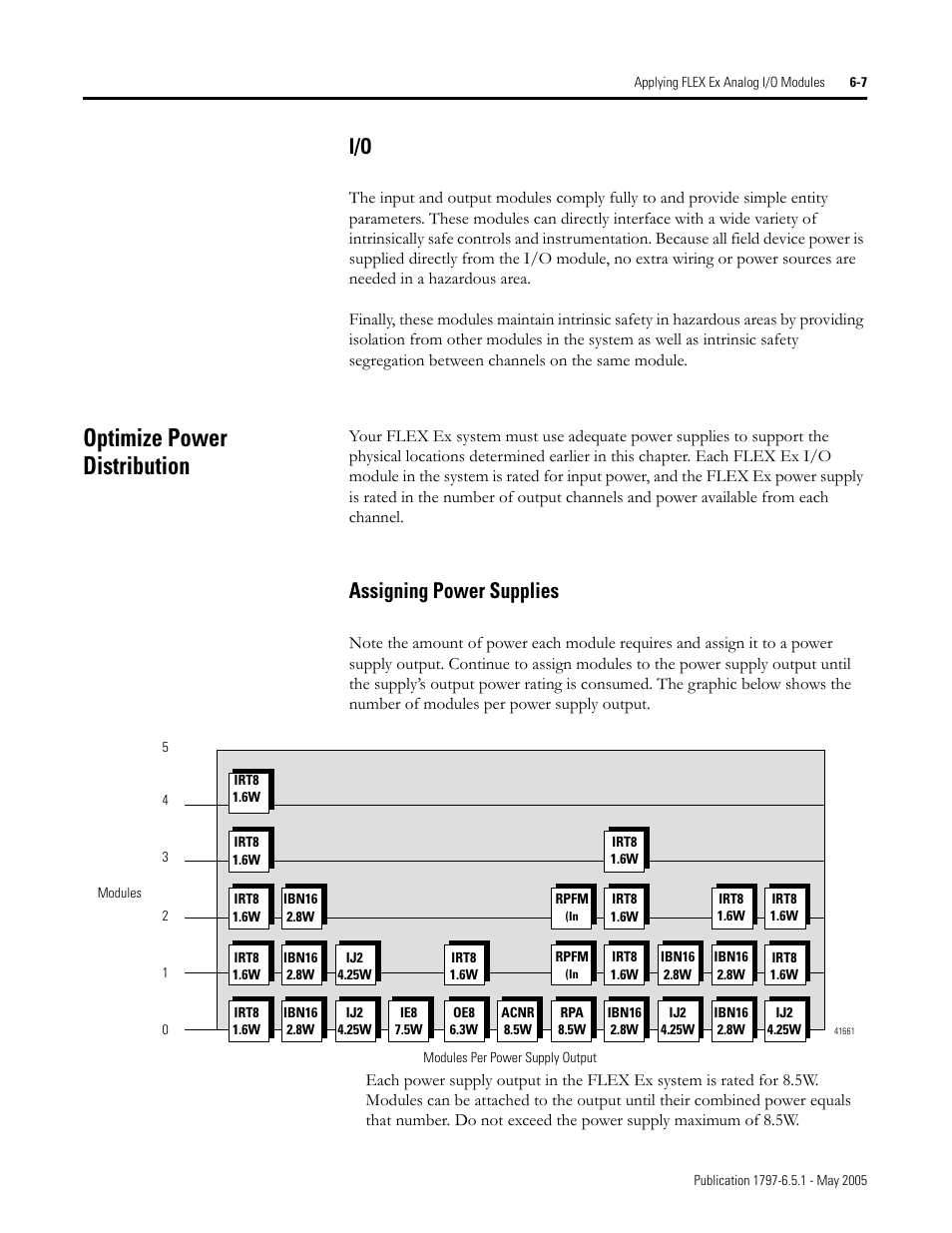 Optimize power distribution, I/o -7, Optimize power distribution -7 | Assigning power supplies -7, Assigning power supplies | Rockwell Automation 1797-OE8 FLEX Ex Analog Modules User Manual User Manual | Page 73 / 104