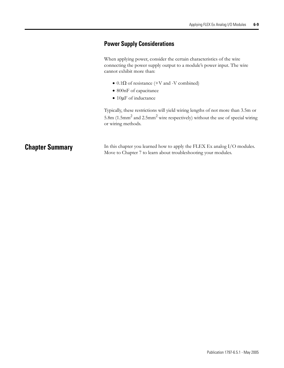 Chapter summary, Power supply considerations -9, Chapter summary -9 | Power supply considerations | Rockwell Automation 1797-OE8 FLEX Ex Analog Modules User Manual User Manual | Page 75 / 104