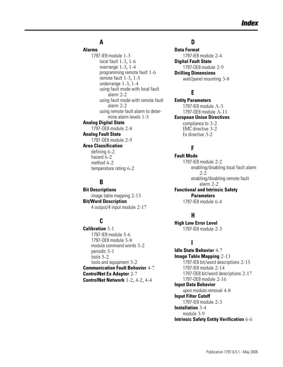 Index | Rockwell Automation 1797-OE8 FLEX Ex Analog Modules User Manual User Manual | Page 99 / 104