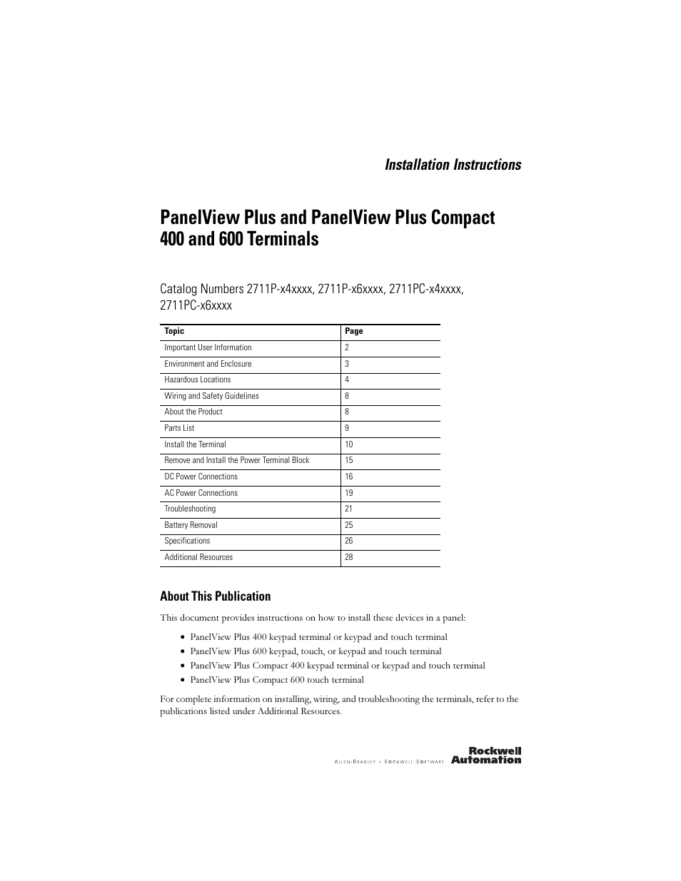 Rockwell Automation 2711PC-x6xxxx PanelView Plus 400 and 600 Terminals Installation Instructions User Manual | 32 pages