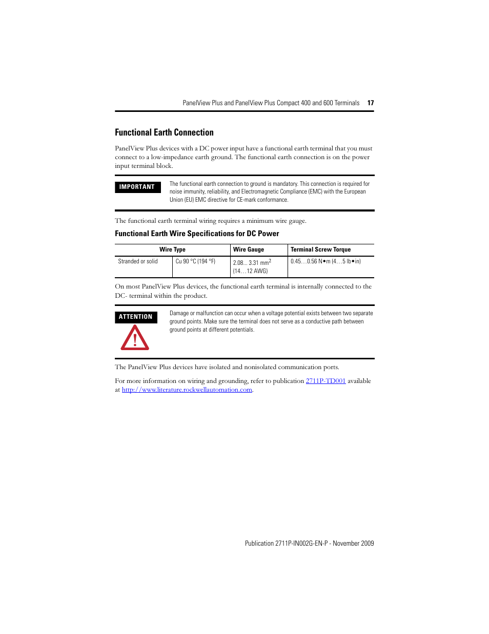Functional earth connection | Rockwell Automation 2711PC-x6xxxx PanelView Plus 400 and 600 Terminals Installation Instructions User Manual | Page 17 / 32