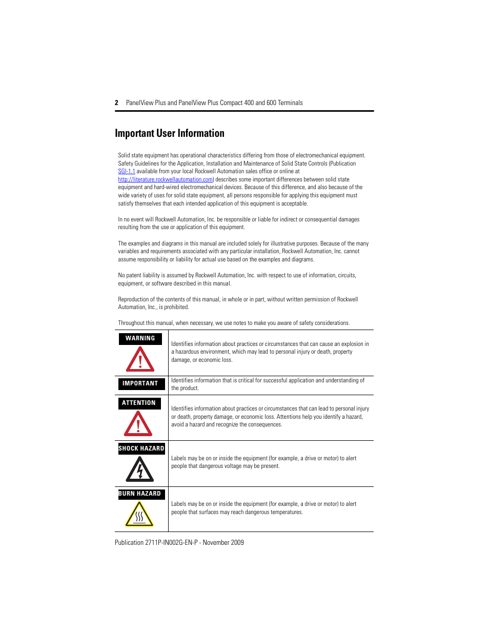 Important user information | Rockwell Automation 2711PC-x6xxxx PanelView Plus 400 and 600 Terminals Installation Instructions User Manual | Page 2 / 32