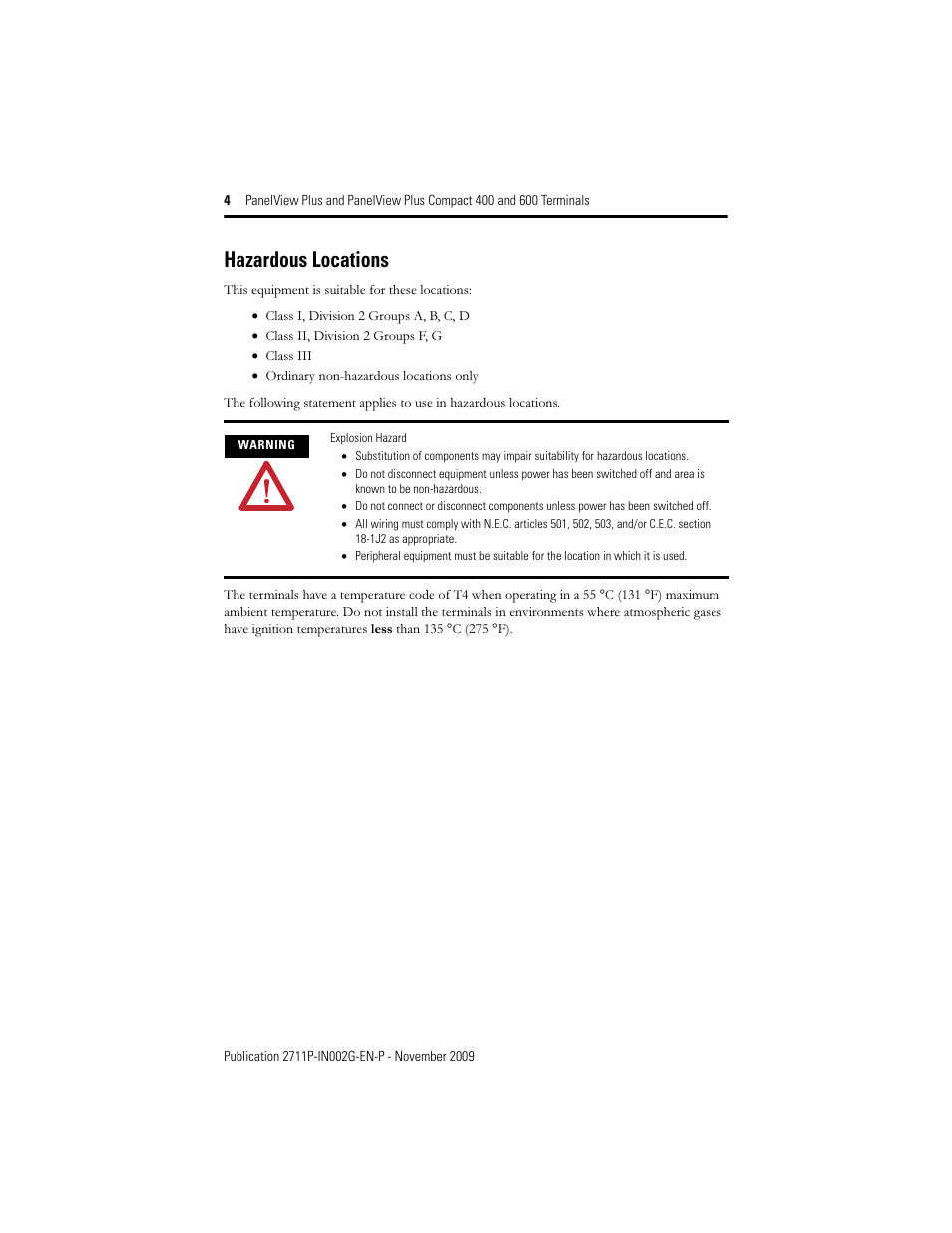 Hazardous locations | Rockwell Automation 2711PC-x6xxxx PanelView Plus 400 and 600 Terminals Installation Instructions User Manual | Page 4 / 32