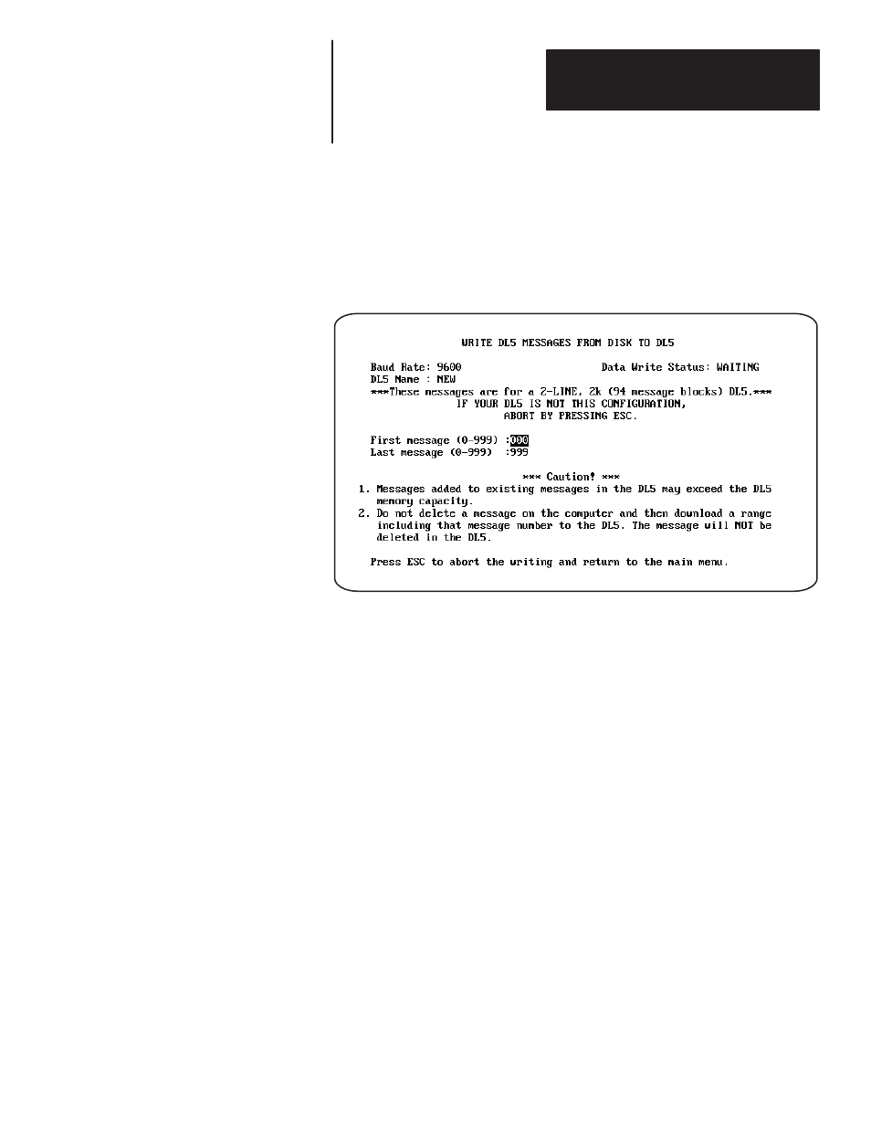 Option 6 exit to dos | Rockwell Automation 2706-NP5 DL5 OFFLINE PROGRAMMER USER MANUAL User Manual | Page 34 / 35