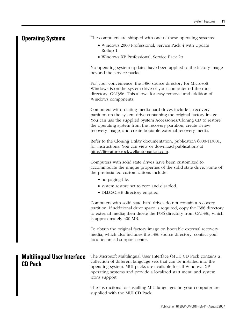 Operating systems, Multilingual user interface cd pack | Rockwell Automation 6180W-xxxx VersaView Workstation User Manual User Manual | Page 11 / 68