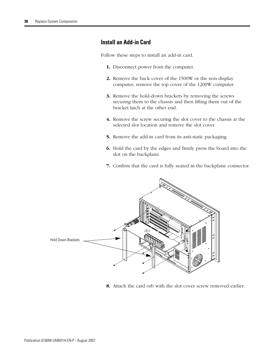 Install an add-in card | Rockwell Automation 6180W-xxxx VersaView Workstation User Manual User Manual | Page 38 / 68