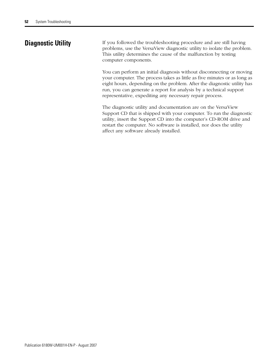 Diagnostic utility | Rockwell Automation 6180W-xxxx VersaView Workstation User Manual User Manual | Page 52 / 68