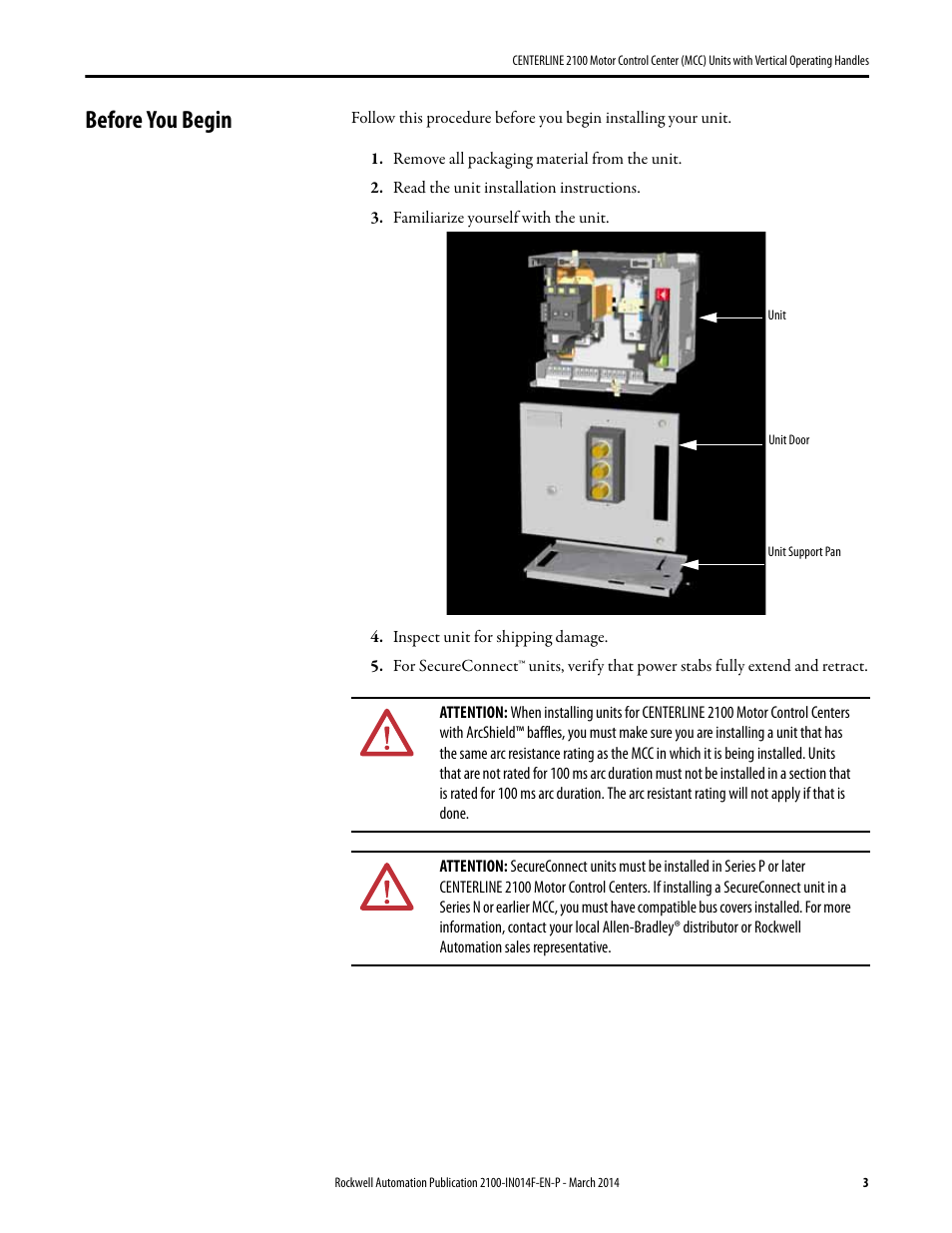 Before you begin | Rockwell Automation 2100 CENTERLINE Motor Control Center (MCC) Units with Vertical Operating Handles User Manual | Page 3 / 16