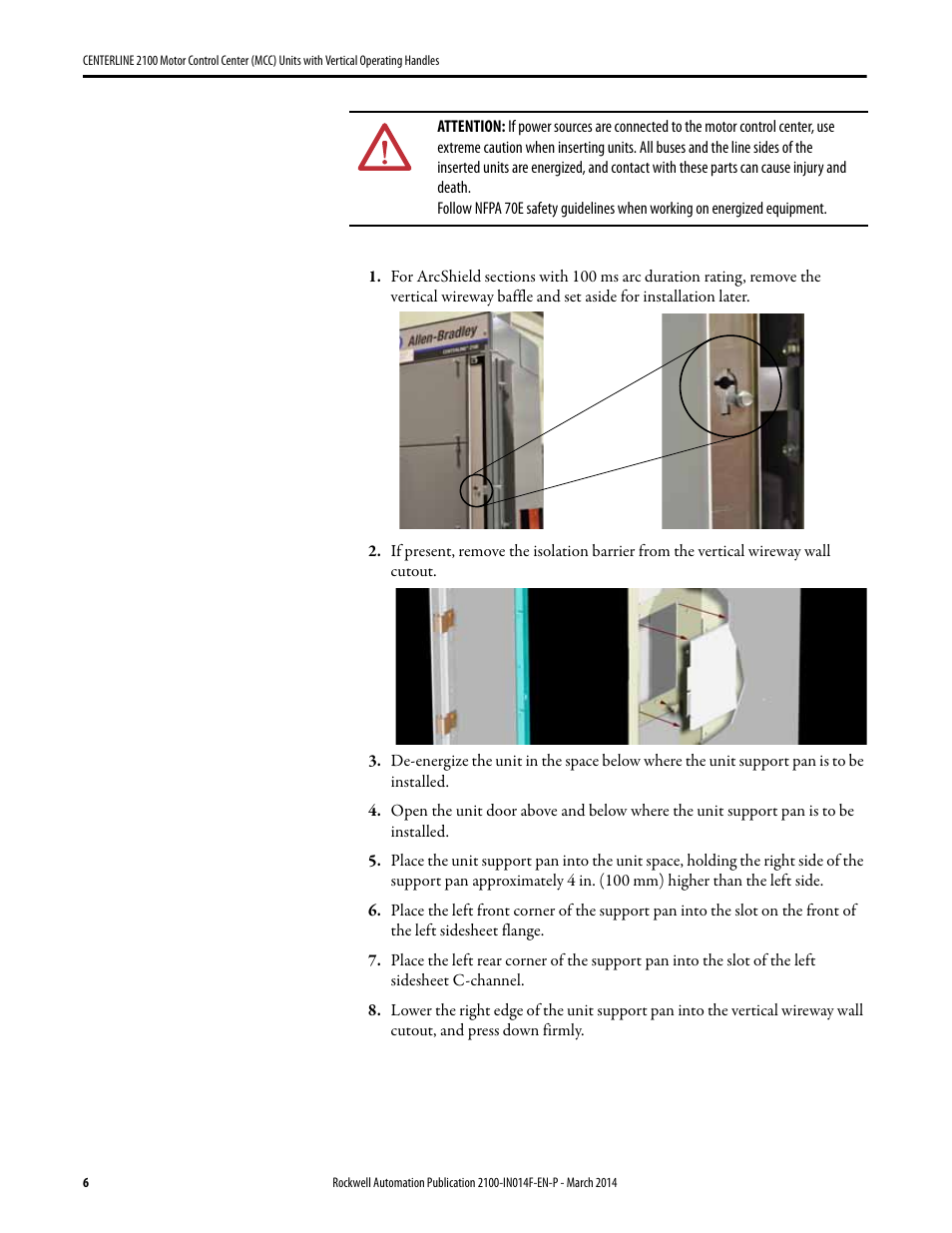 Rockwell Automation 2100 CENTERLINE Motor Control Center (MCC) Units with Vertical Operating Handles User Manual | Page 6 / 16