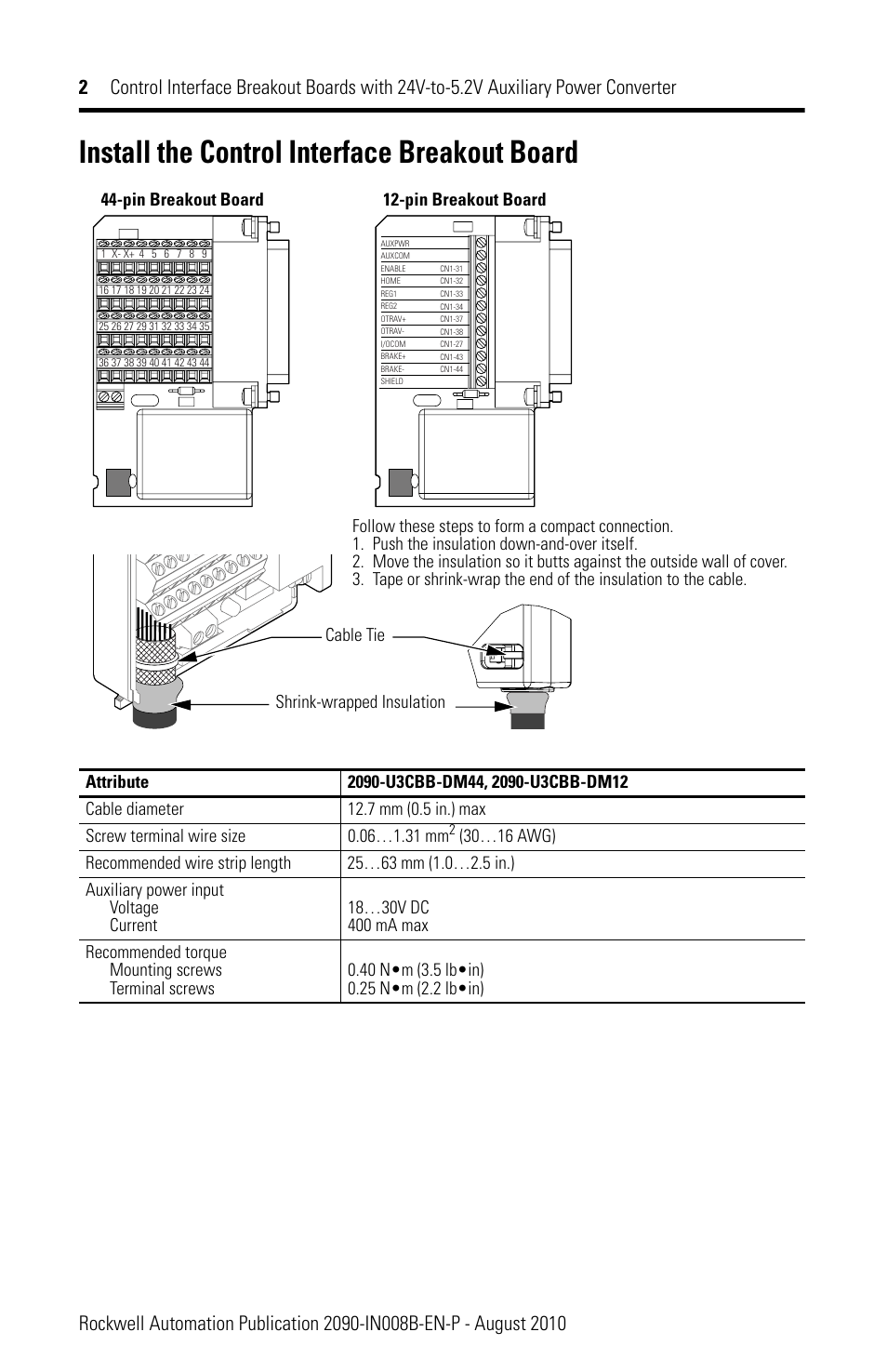 Install the control interface breakout board | Rockwell Automation 2090-U3CBB-DM12 CN1 Control Interface with Integral 24V-to-5V Power Installation Instructions User Manual | Page 2 / 4