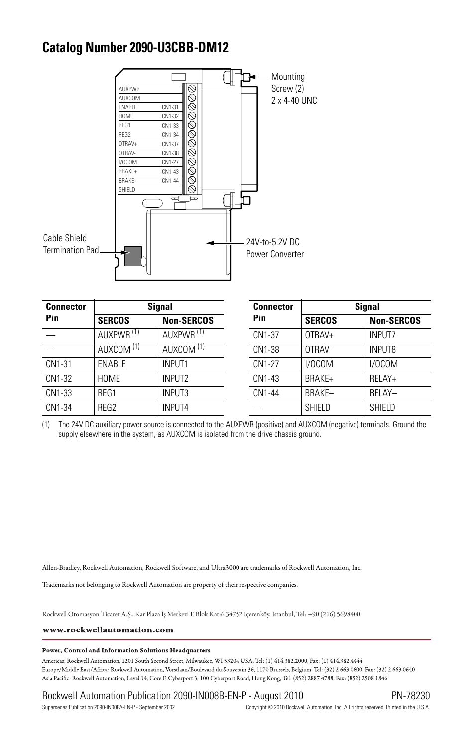 Rockwell Automation 2090-U3CBB-DM12 CN1 Control Interface with Integral 24V-to-5V Power Installation Instructions User Manual | Page 4 / 4
