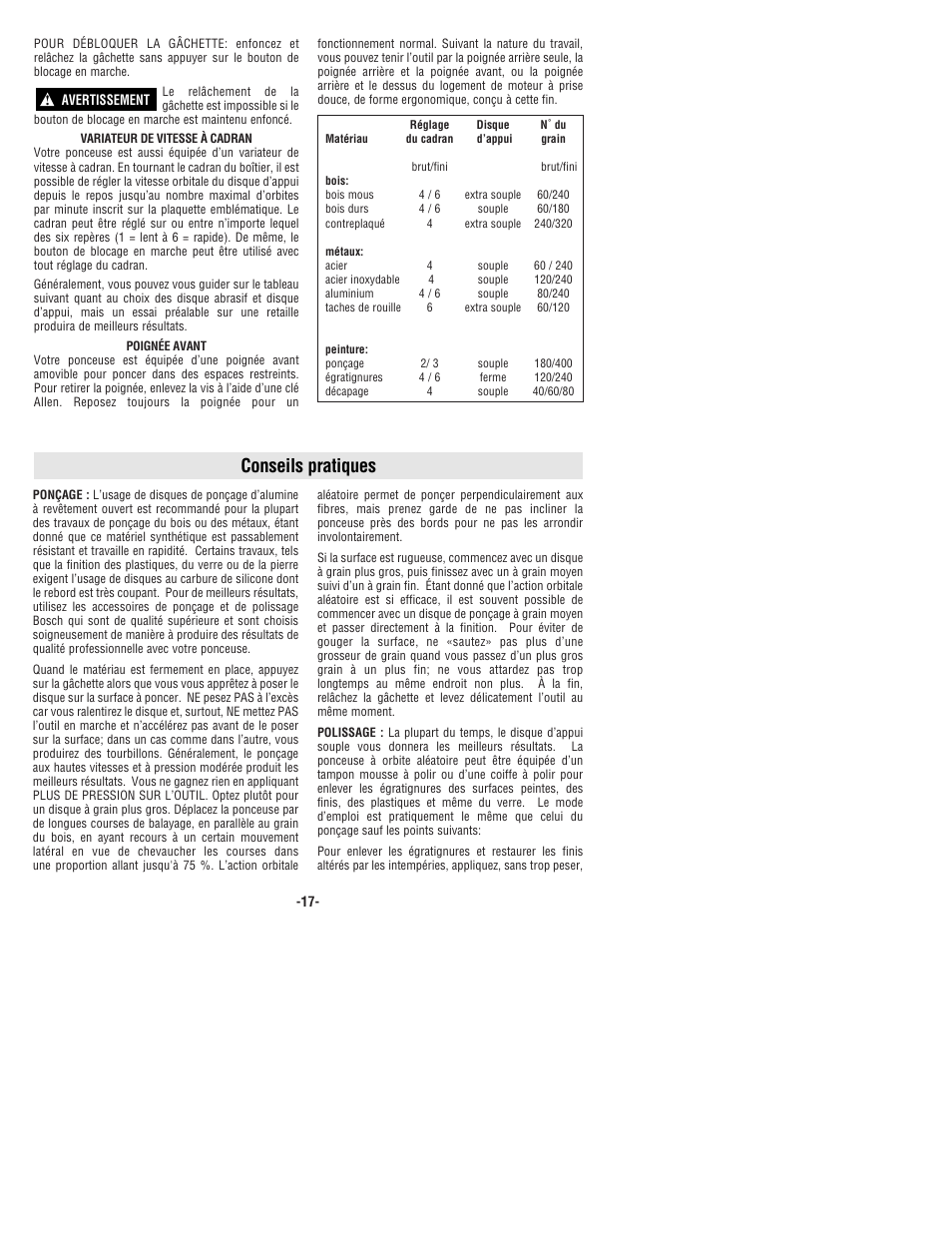 Conseils pratiques | Bosch 3725DEVS User Manual | Page 17 / 32