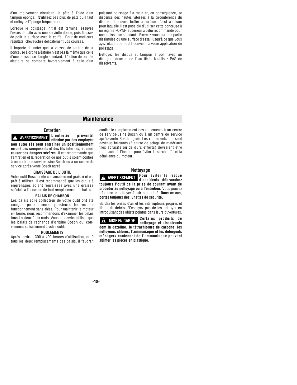 Maintenance | Bosch 3725DEVS User Manual | Page 18 / 32