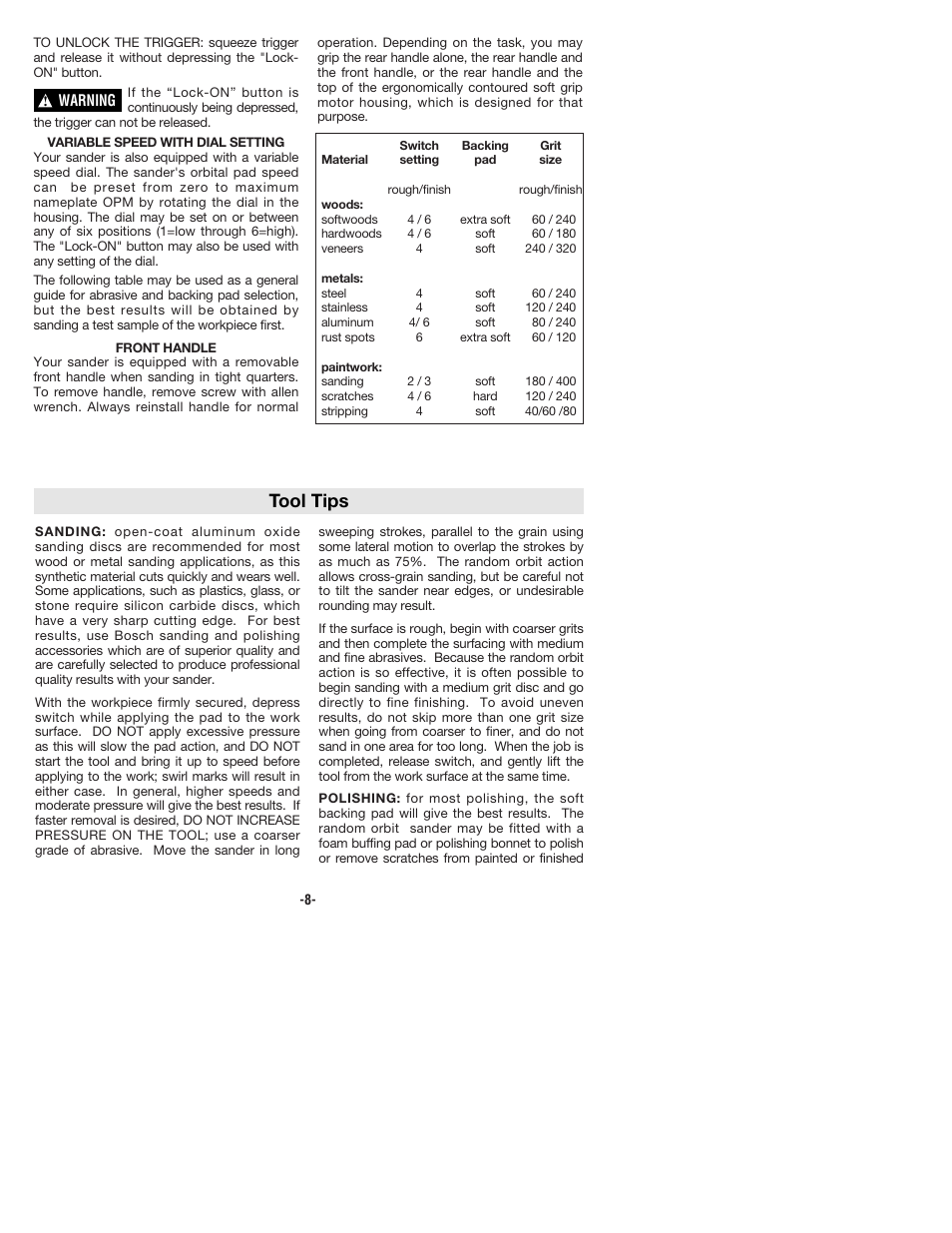 Tool tips | Bosch 3725DEVS User Manual | Page 8 / 32