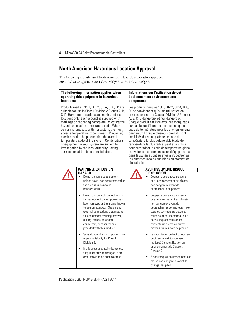 North american hazardous location approval | Rockwell Automation 2080-LC30-24QWB_24QVB_24QBB Micro830 24 Point Programmable Controllers User Manual | Page 4 / 20