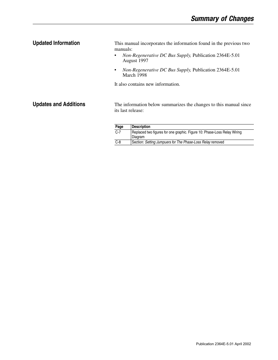 Summary of changes, Updated information, Updates and additions | Rockwell Automation 2364E Non-Regenerative DC Bus Supply Unit (NRU) User Manual | Page 3 / 93