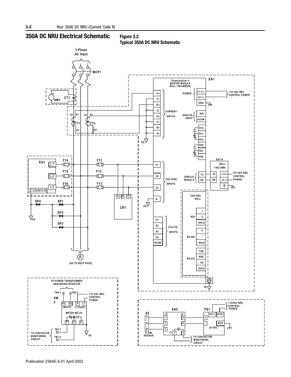 350a dc nru electrical schematic, Figure 3.2, 350a dc nru electrical schematic -2 | Ctrical schematic (figure 3.2), 2 your 350a dc nru (current code b), L1 l2 l3 | Rockwell Automation 2364E Non-Regenerative DC Bus Supply Unit (NRU) User Manual | Page 30 / 93