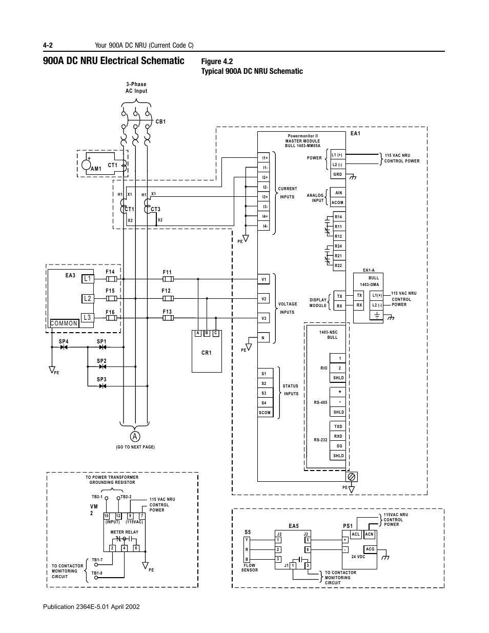 900a dc nru electrical schematic, Figure 4.2, 900a dc nru electrical schematic -2 | Ctrical schematic (figure 4.2), 2 your 900a dc nru (current code c), L1 l2 l3 | Rockwell Automation 2364E Non-Regenerative DC Bus Supply Unit (NRU) User Manual | Page 34 / 93