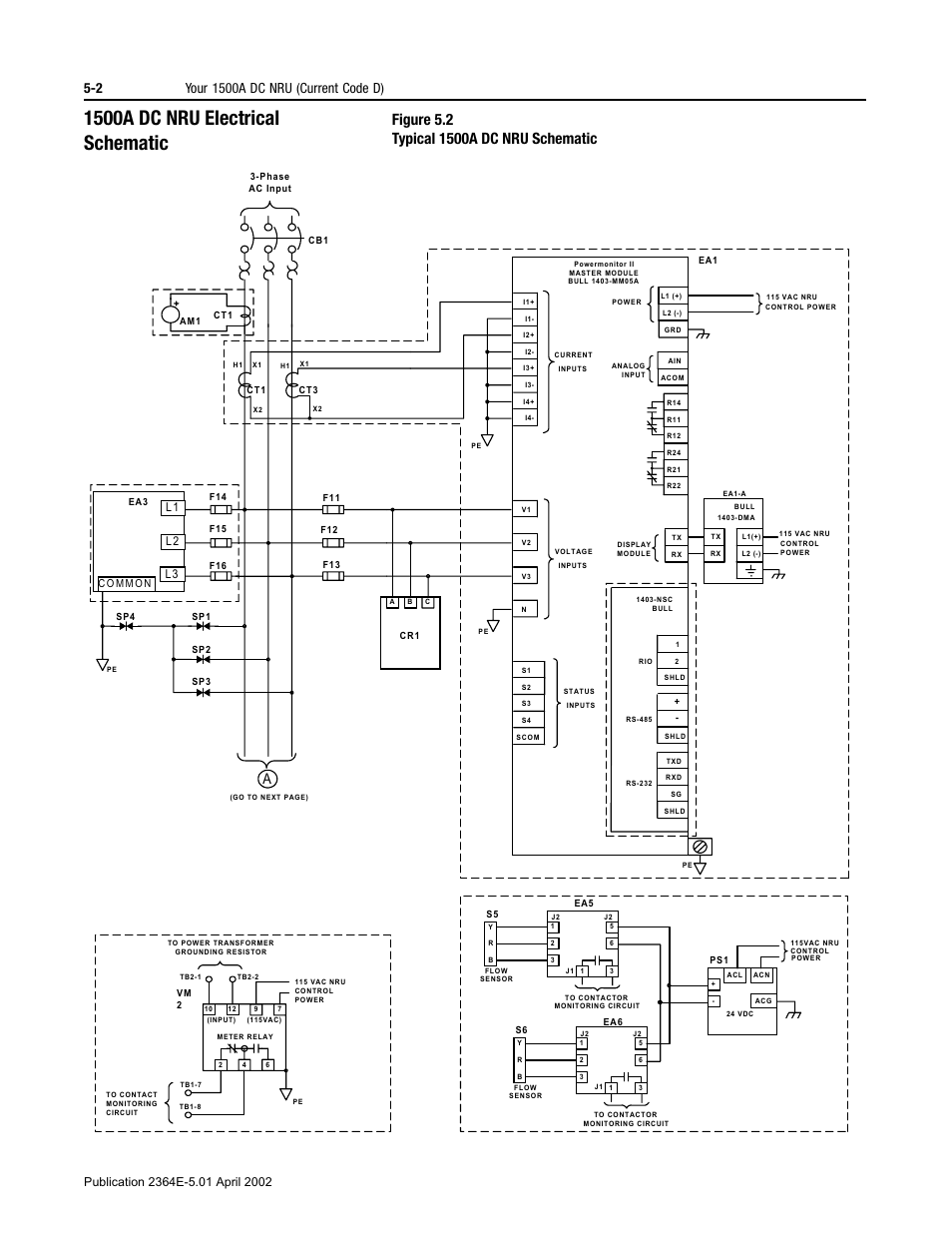 1500a dc nru electrical schematic, Figure 5.2, 1500a dc nru electrical schematic -2 | Ctrical schematic (figure 5.2), L 1 l 2 l 3 | Rockwell Automation 2364E Non-Regenerative DC Bus Supply Unit (NRU) User Manual | Page 38 / 93