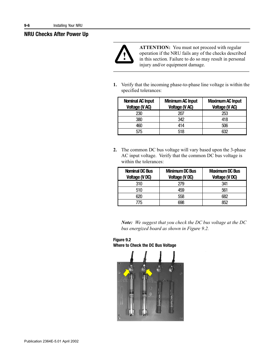 Nru checks after power up, Figure 9.2, Nru checks after power up -6 | Rockwell Automation 2364E Non-Regenerative DC Bus Supply Unit (NRU) User Manual | Page 58 / 93